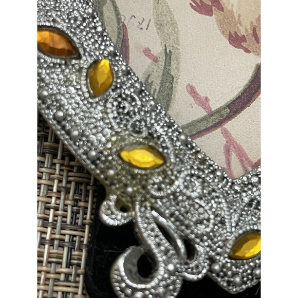 Filigree Style Heart-Shaped Desktop Frame Silver Tone Metal Yellow Rhinestones - Picture 9 of 10